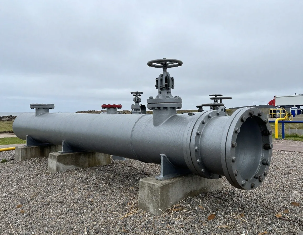 Industrial natural gas import pipeline valves and pressure monitoring gauges